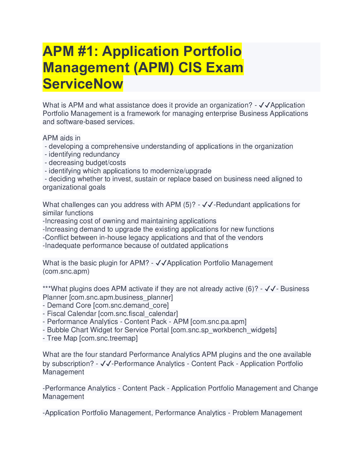 Preview of APM #1 (2022): Application Portfolio Management (APM) CIS Exam ServiceNow |with 100% verif